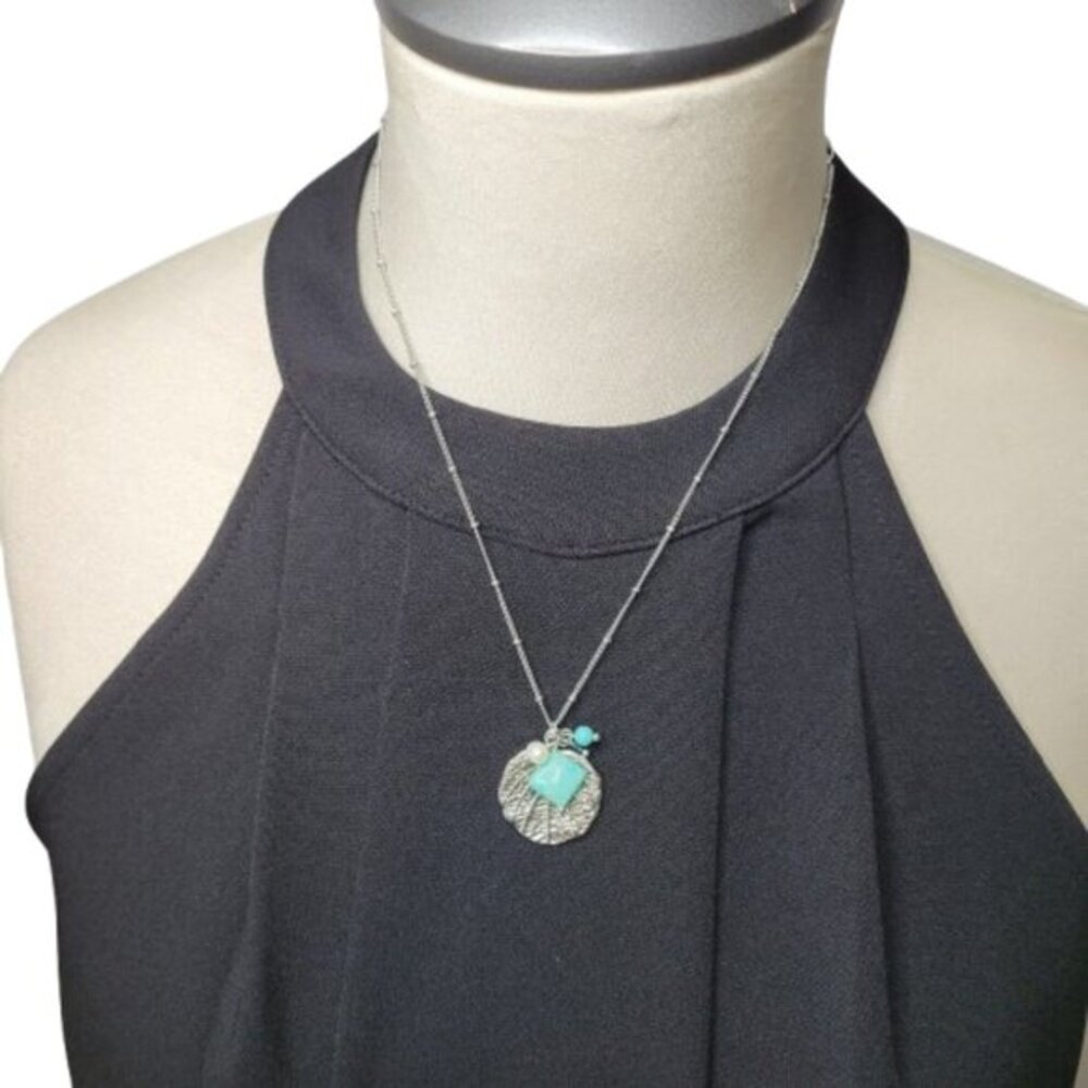 Lia Sophia Silvertone Leaf and Turquoise Necklace